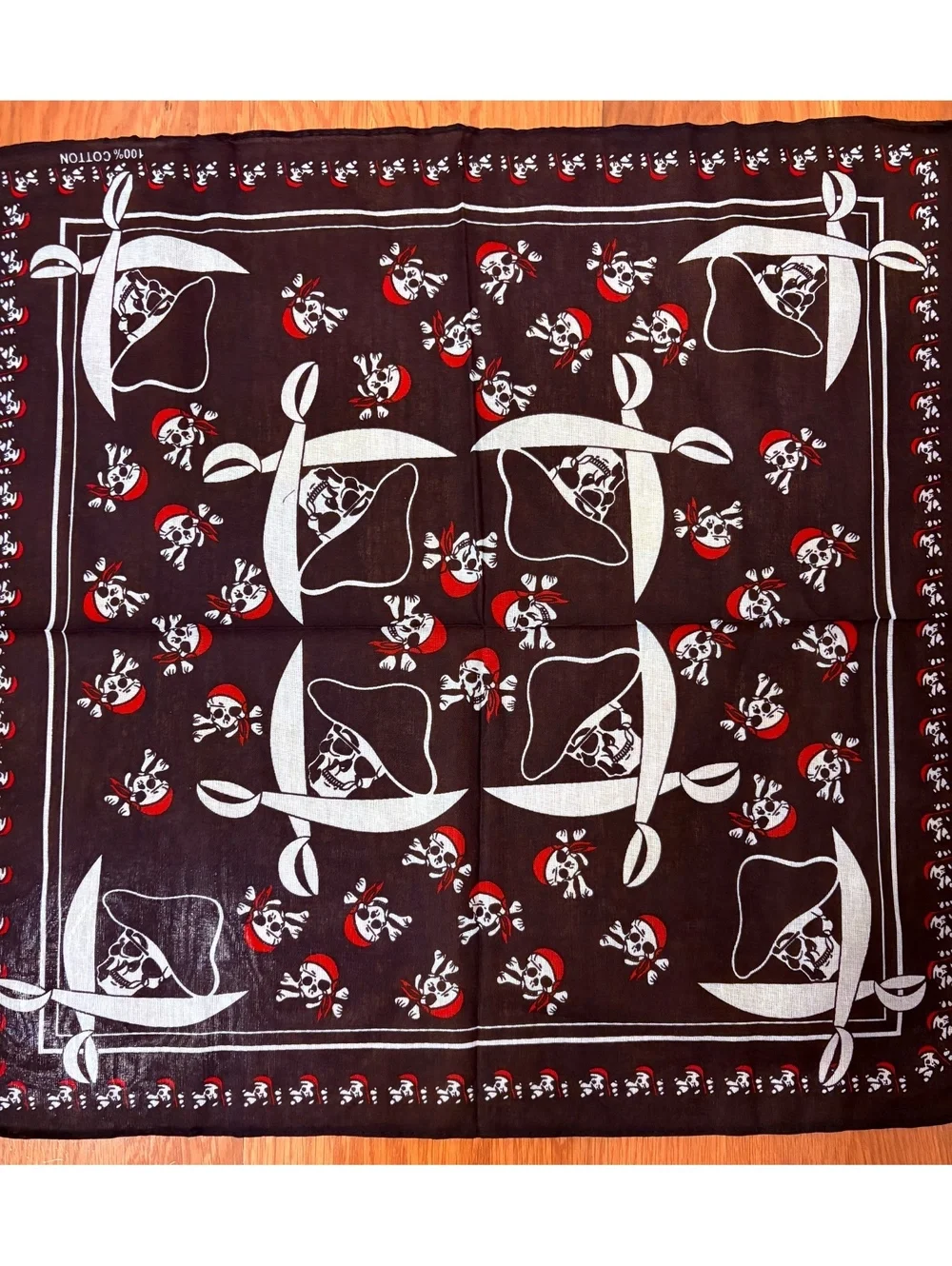 Pirate Skull Bandana Scarf 100% Cotton Black White Red